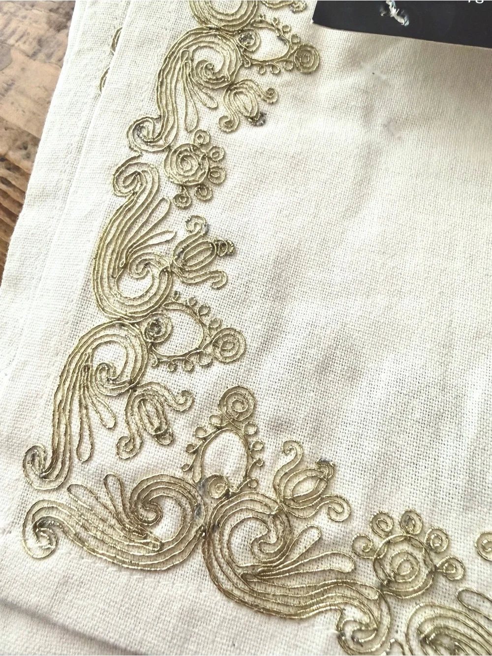 Off White Napkin Set with Gold Scroll Embroidery - 6 Pack